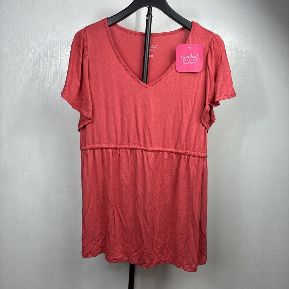 Isabel Maternity Ingrid & Isabel NWT Coral Top Drawstring Waist M Flutter Sleeve